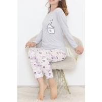 Baskılı Pijama Takımı Gribeyaz - 12056.1751.