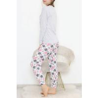 Baskılı Pijama Takımı Gri - 12056.1751.