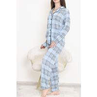 Printed Buttoned Polyviscon Suit Blue - 727.1287.