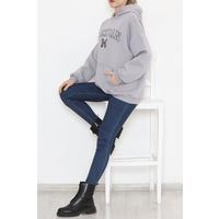 Baskılı Kapşonlu Sweat Füme - 925.1247.