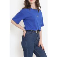 Baskılı Crop Tişört Saks - 16548.1567.