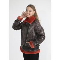 Women's Leather Coat B21-CRK-BRN-BSW