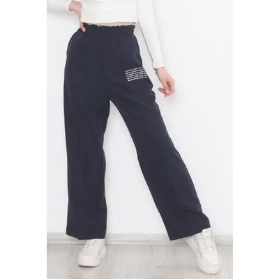 Elastic Waist Printed Trousers Navy Blue - 20820.683.