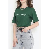 Beli Lastikli Crop Tişört Zümrüt - 16550.1567.