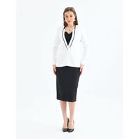 Piping Detail Single Button Skirted Suit White