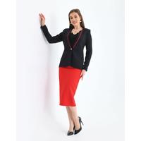 Bias Detail Single Button Skirted Suit Black