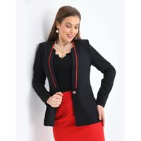 Bias Detail Single Button Skirted Suit Black