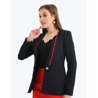 Bias Detail Single Button Skirted Suit Black