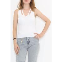 Stone-trimmed V-Neck Tank Top Ecru - 951.1019.