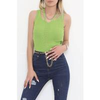 Stone-trimmed V-Neck Undershirt Green - 951.1019.