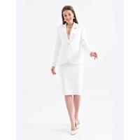 Brooch Detailed Skirt Suit White