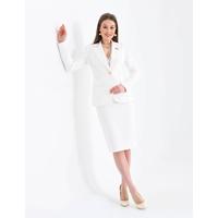 Brooch Detailed Skirt Suit White