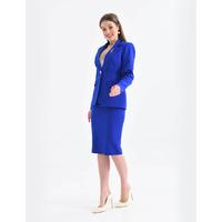 Brooch Detailed Skirt Suit Saks Blue