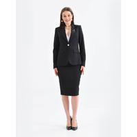 Brooch Detailed Skirt Suit Black