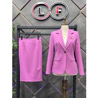 Brooch Detail Skirt Suit Lilac