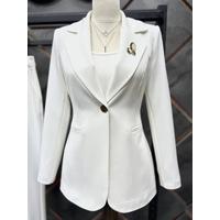Brooch Detailed Gold Button Atlas Suit White