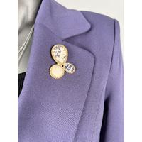 Broş Detay Gold Düğmeli Atlas Takım Elbise Antrasit