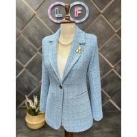 Brooch Knitted Fabric Jacket Baby Blue