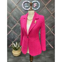 Brooched Knitted Fabric Jacket Fuchsia