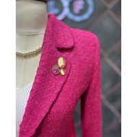 Brooched Knitted Fabric Jacket Fuchsia