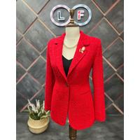 Brooched Knitted Fabric Jacket Red