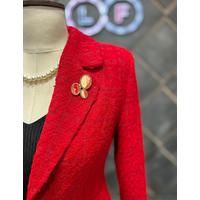 Brooched Knitted Fabric Jacket Red