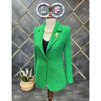 Brooched Knitted Fabric Jacket Green