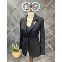 Brooched Knitted Fabric Jacket Black