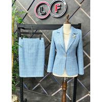 Brooch Knitted Fabric Skirt Suit Baby Blue