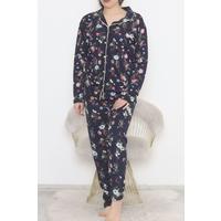 Plus Size Buttoned Pajama Set Navy Blue - 12521.1048.