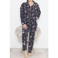 Plus Size Buttoned Pajama Set Navy Blue - 12521.1048.