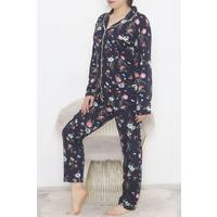 Plus Size Buttoned Pajama Set Navy Blue - 12521.1048.