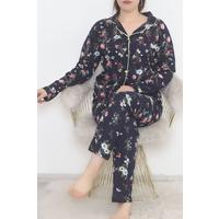 Plus Size Buttoned Pajama Set Navy Blue - 12521.1048.