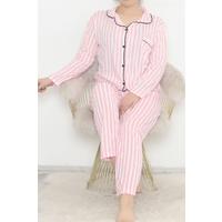 Plus Size Buttoned Pajama Set Pink Striped - 12521.1048.