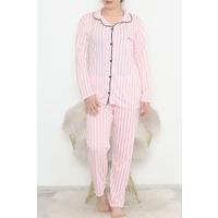 Plus Size Buttoned Pajama Set Pink Striped - 12521.1048.