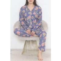 Plus Size Buttoned Pajama Set İndigo1 - 12521.1048.