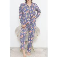 Plus Size Buttoned Pajama Set İndigo1 - 12521.1048.