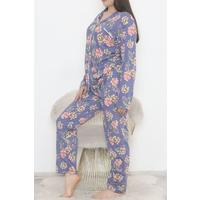 Plus Size Buttoned Pajama Set İndigo1 - 12521.1048.