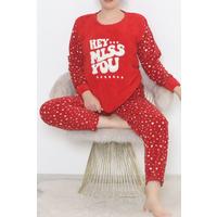 Plus Size Fleece Pajama Set Red-White - 12533.1049.