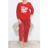 Plus Size Fleece Pajama Set Red-White - 12533.1049.