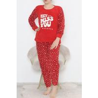 Plus Size Fleece Pajama Set Red-White - 12533.1049.