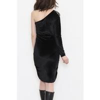 Gathered Stone Velvet Dress Black - 2380.1595.