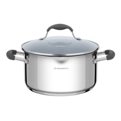 Stainless steel saucepan with glass lid, 24 cm, 5.6 l. MAUNFELD LAURA MCS56S08GR