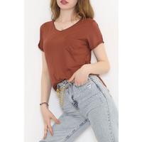 V-Neck T-Shirt with Pockets Brown - 10670.1095.