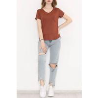 V-Neck T-Shirt with Pockets Brown - 10670.1095.