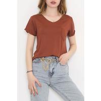 V-Neck T-Shirt with Pockets Brown - 10670.1095.