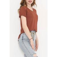 V-Neck T-Shirt with Pockets Brown - 10670.1095.