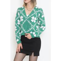 Floral Buttoned Pique Cardigan Green - 15165.1319.