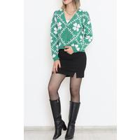 Floral Buttoned Pique Cardigan Green - 15165.1319.