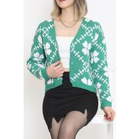 Floral Buttoned Pique Cardigan Green - 15165.1319.